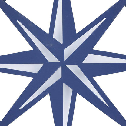 48 In.X 26 In. Metal Blue Indoor Outdoor Cutout Compass Star Wall Decor W/Overlapping Circular Frames and White Accents