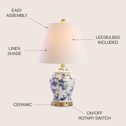 Elegant Chinoiserie 22" LED Table Lamp - Perfect for Bedroom, Living Room, or Office - Includes LED Bulb - Blue/White Design