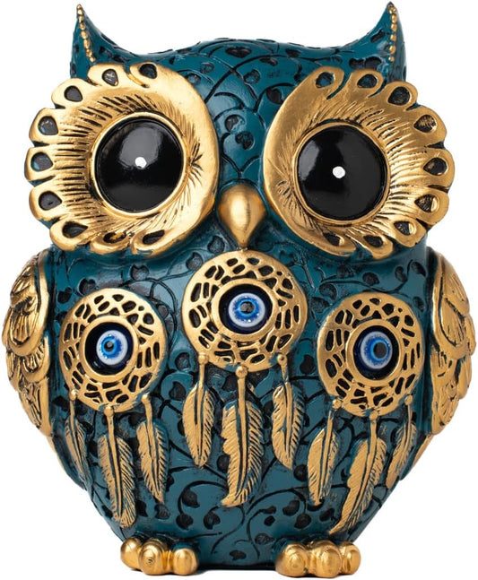 Charming Vintage Blue and Gold Owl Figurine - Perfect Home Decor Accent for Bookshelves, Bedrooms, Living Rooms, and Offices - Ideal Gift for Bird Lovers!