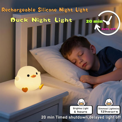 Adorable Pea Duck Night Light - Dimmable Silicone Ducky Lamp for Kids, Rechargeable Touch Bedside Light & Perfect Room Decor Gift