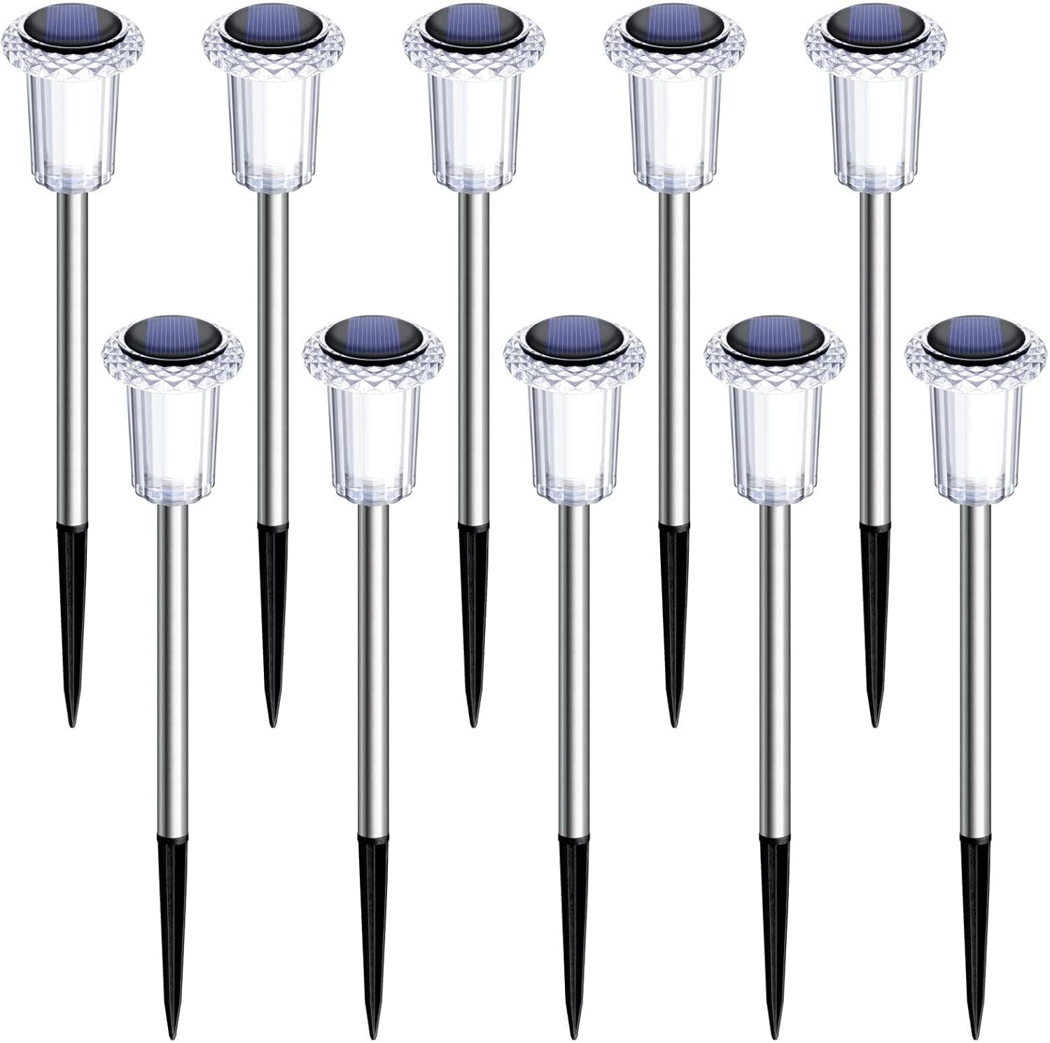 10-Pack Solar Pathway Lights - 6000K LED Waterproof Acrylic & Stainless Steel for Stunning Yard, Garden, and Driveway Illumination