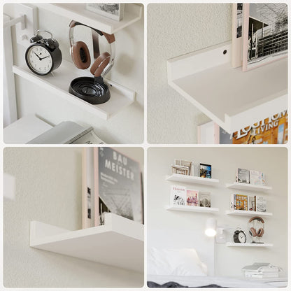 5-Piece White Floating Shelves Set - Stylish Wall-Mounted Picture Ledge for Nursery, Bedroom, Living Room, and Bathroom Decor