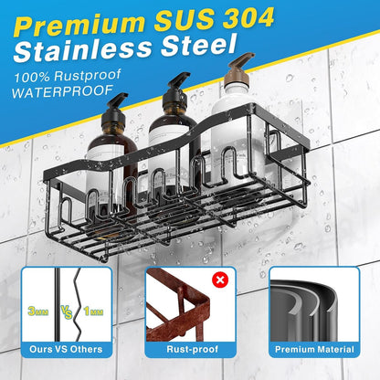 Rustproof Stainless Steel Shower Caddy Set - 5 Pack Adhesive Bath Organizers with Large Capacity, No Drilling Required for Effortless Bathroom Storage & Stylish Home Decor