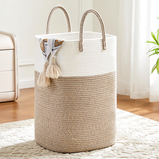 Stylish Woven Cotton Rope Laundry Basket - 60L Versatile Hamper for Clothes, Baby Toys & Blankets - Perfect for Bathroom, Nursery & Living Room