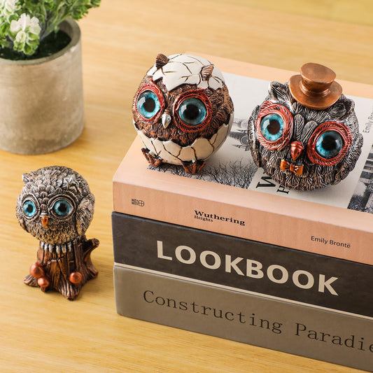 Charming Owl Statue Set - 3 Unique Owl Figurines for Modern Boho Home Decor, Perfect Gift for Women & Bird Lovers