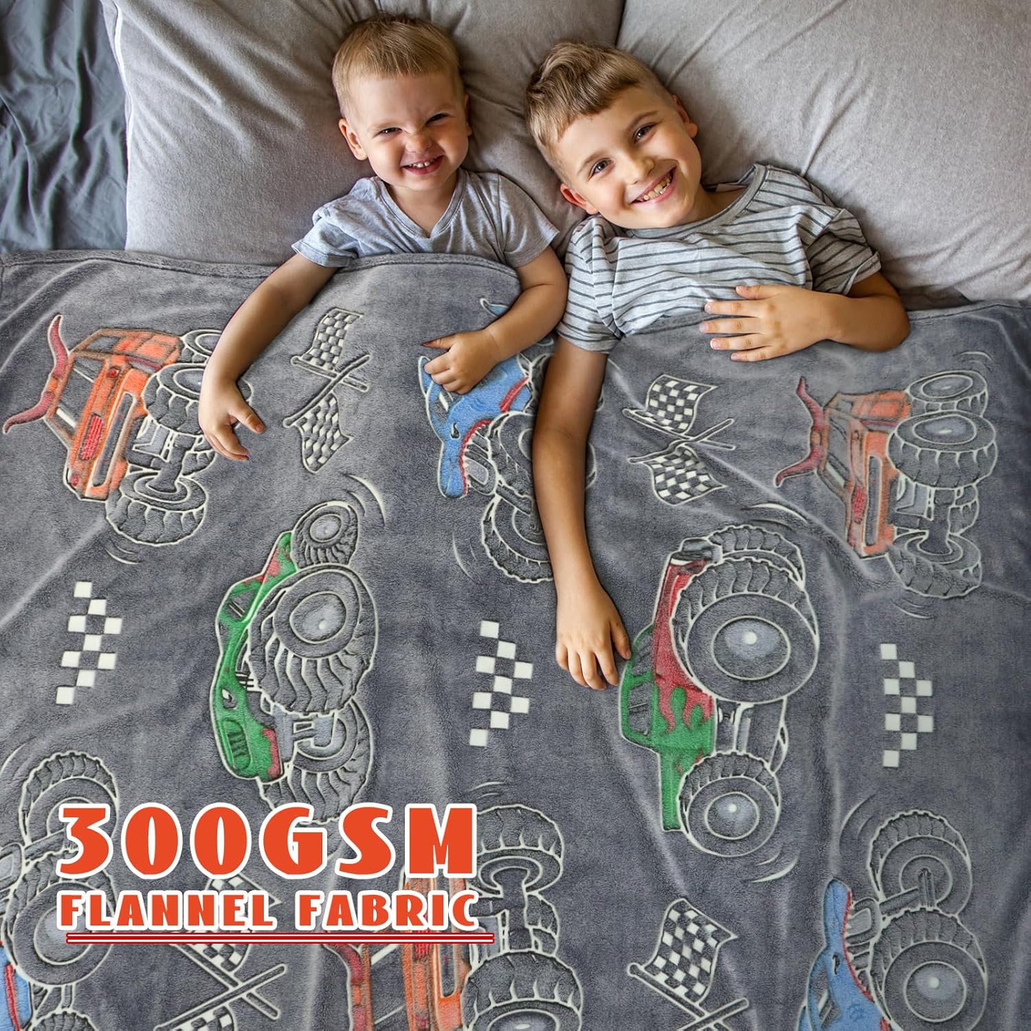 Glow in the Dark Truck Car Toys Blanket - Soft Fleece Cartoon Tractor Throw for Kids' Room Decor