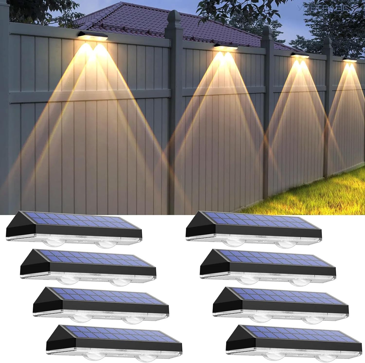 Brighten Your Outdoors with 8 Pack Solar Fence Lights - 3 Color Modes, IP65 Waterproof, Perfect for Patios, Railings, and More!