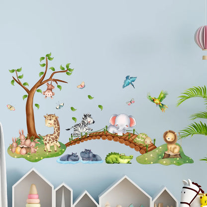 Cartoon Animal Elephant Zebra Giraffe Bridge Wall Sticker Waterproof PVC Children'S Room Kindergarten Home Decoration