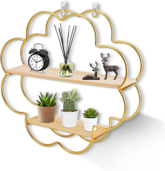 Elegant Gold Flower Floating Wall Shelf - Modern Iron Display Organizer for Bedroom, Nursery, and Living Room Decor