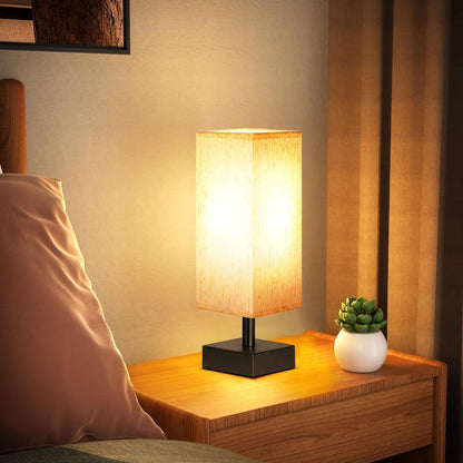Minimalist Small Table Lamp - Stylish Bedside Light for Bedroom, Kids Room, and Office with Square Fabric Shade