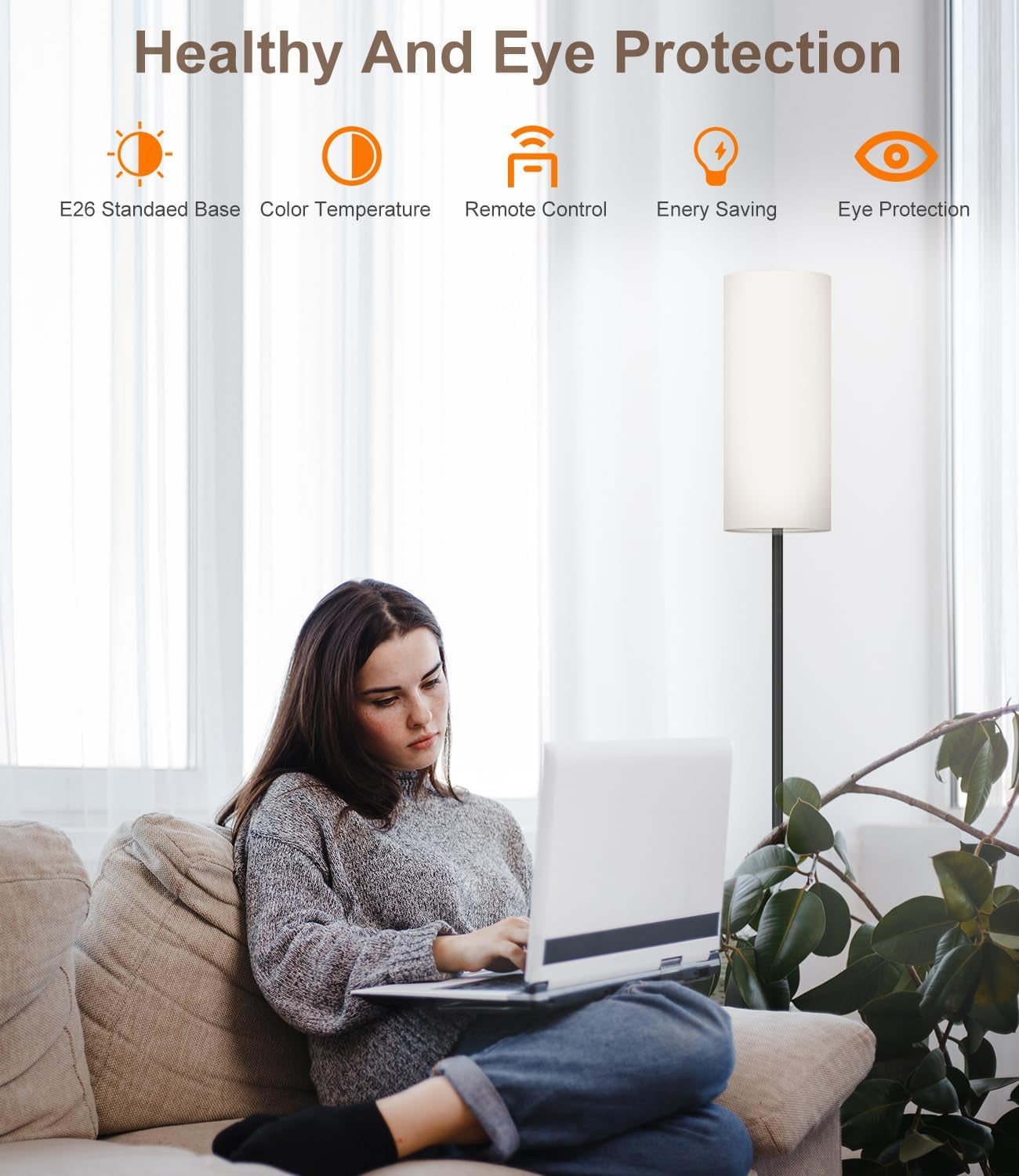 Dimmable LED Floor Lamp with Remote & Foot Switch - Custom Color Temperature Black Pole Lamp for Living Room, Bedroom, Office & Kids Room - 12W Tall Lampshade Included