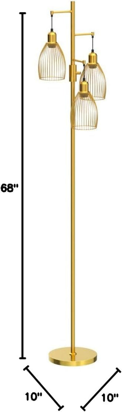 Elegant Dimmable Gold Tree Floor Lamp with Teardrop Cage Heads - 800 Lumens LED Lighting for Living Room and Bedroom