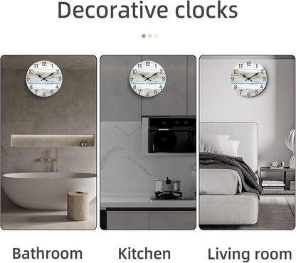 10-Inch Rustic Coastal Wall Clock - Silent Non-Ticking Battery Operated Decorative Timepiece for Bathroom and Kitchen