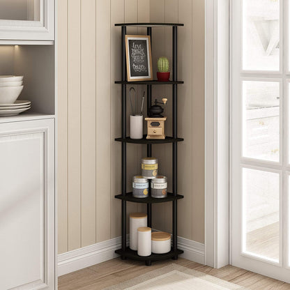 Stylish  5-Tier Corner Display Rack - Versatile Espresso/Black Shelving Unit