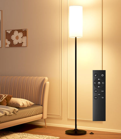 Dimmable LED Floor Lamp with Remote & Foot Switch - Custom Color Temperature Black Pole Lamp for Living Room, Bedroom, Office & Kids Room - 12W Tall Lampshade Included