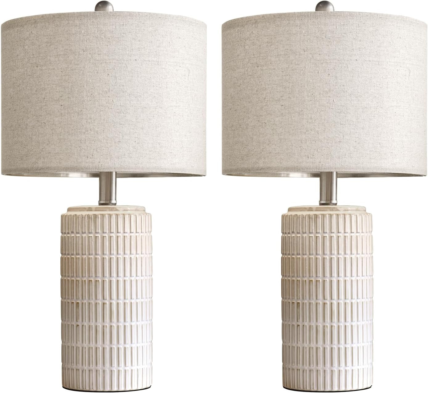Set of 2  23" Modern Ceramic Table Lamps - Stylish White & Beige Design for Living Room, Bedroom, and Nightstand