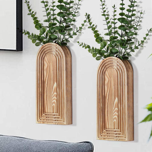 Chic 2 Pack Wooden Wall Vase Set - Stylish Brown Finish for Modern Farmhouse & Boho Decor in Any Space