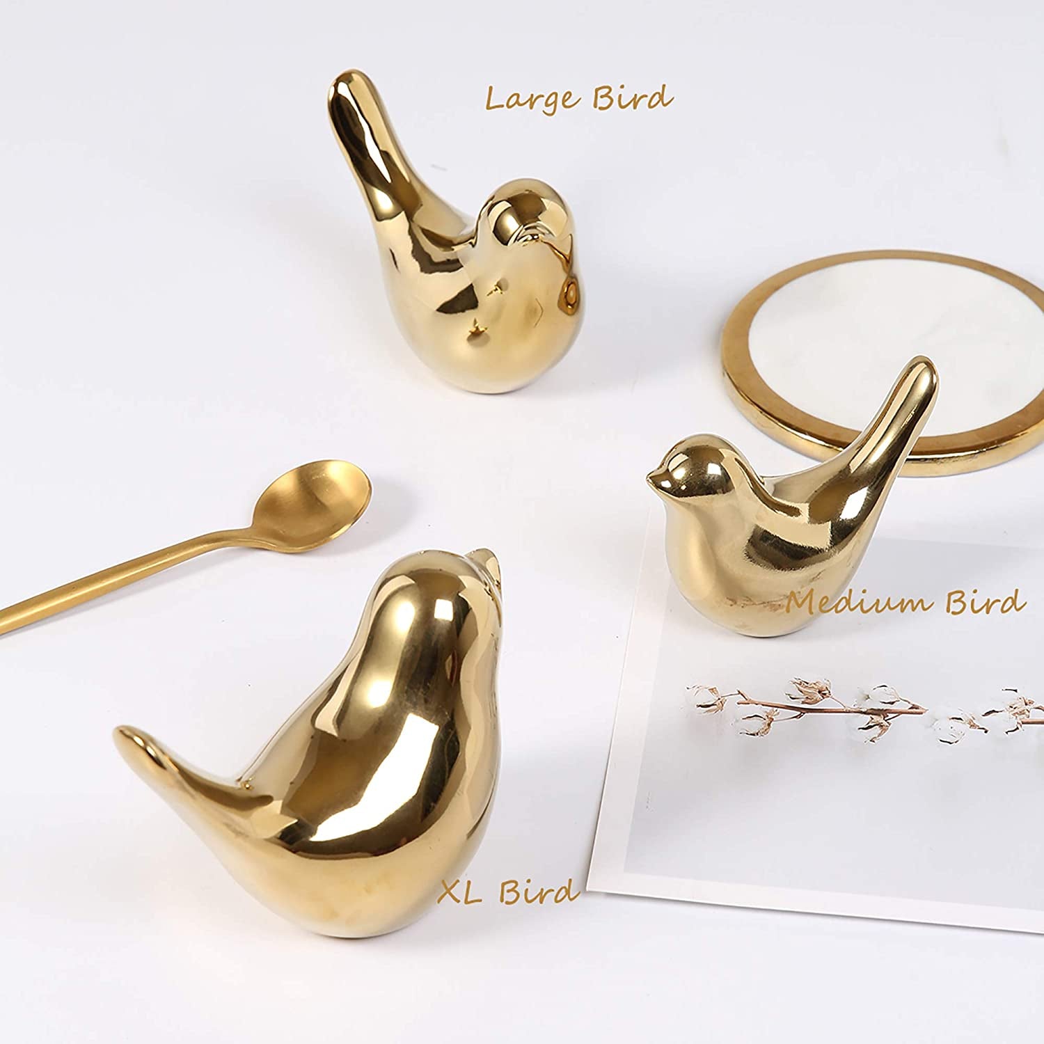 Elegant Gold Small Bird Statues - Modern Decorative Ornaments for Home, Office & Living Spaces