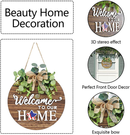 Seasonal Interchangeable Welcome Sign - Rustic Round Wood Wreath for All Occasions, Perfect for Home Decor, Porch, and Front Door!