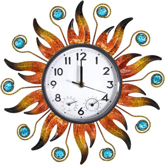 Stylish 13-Inch Waterproof Outdoor Clock with Thermometer & Hygrometer - Silent Quartz Timepiece for Patio, Garden, and Home Decor