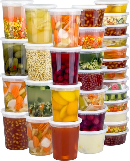 60 Sets of Leak-Proof Deli Containers with Lids - 120-Piece Airtight Food Storage Solution (32/16/8 Oz) - BPA Free, Microwave, Freezer & Dishwasher Safe