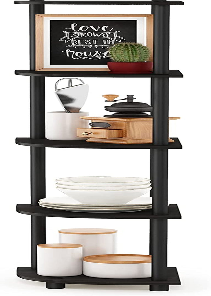 Stylish  5-Tier Corner Display Rack - Versatile Espresso/Black Shelving Unit
