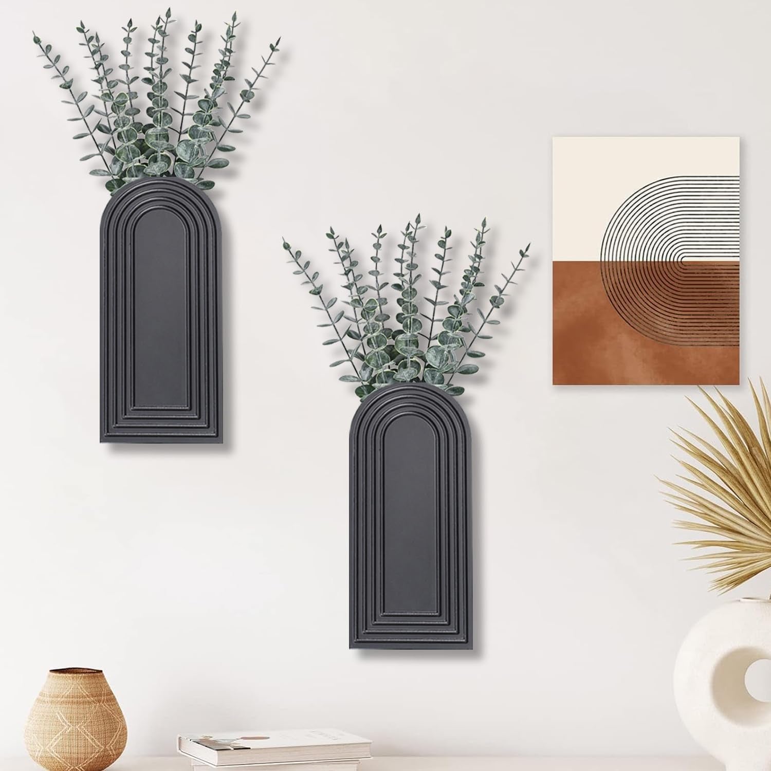 Chic 2 Pack Black Wooden Wall Vases - Modern Farmhouse & Boho Decor for Any Space