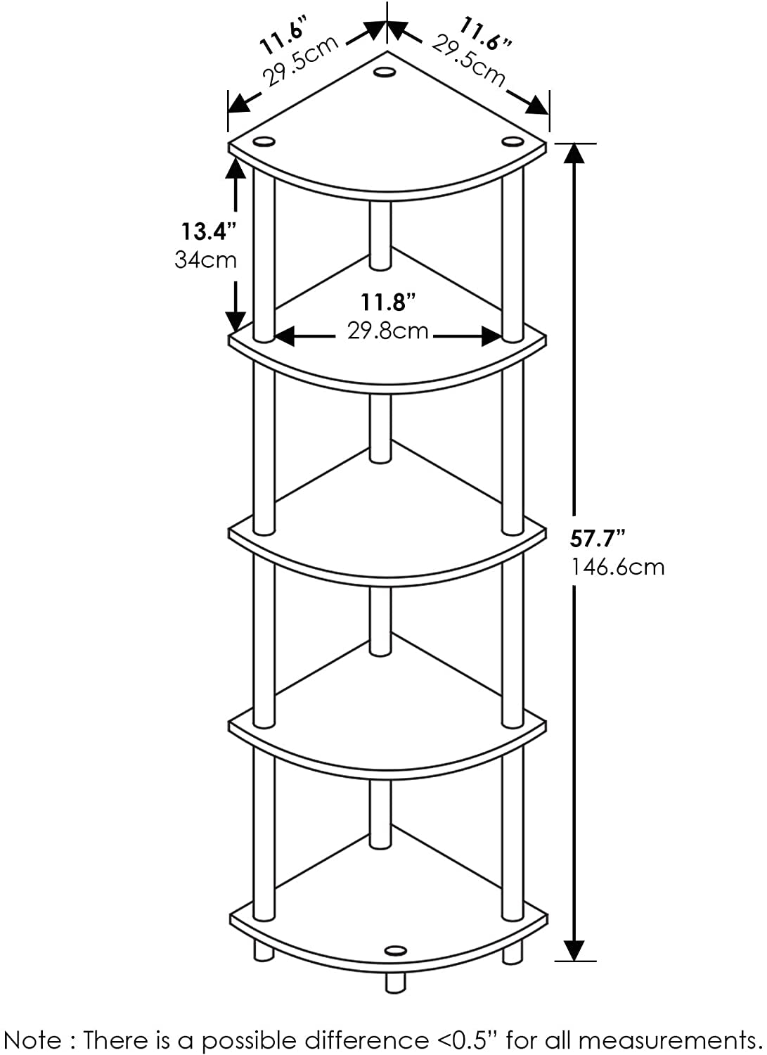 Stylish  5-Tier Corner Display Rack - Versatile Espresso/Black Shelving Unit