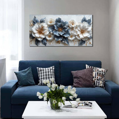 Stunning Blue and White Flower Prints Wall Art - Aesthetic 20" X 40" Decor for Living Room, Office, and Bedroom