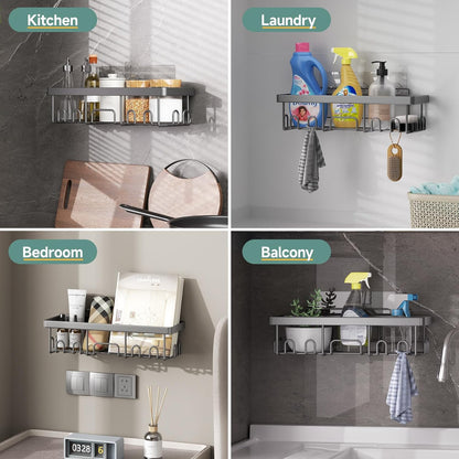 6-Pack Rustproof & Waterproof Shower Caddy - No-Drill Adhesive Shelves for Bathroom, Dorm & Apartment Organization - Stylish Light Grey Design