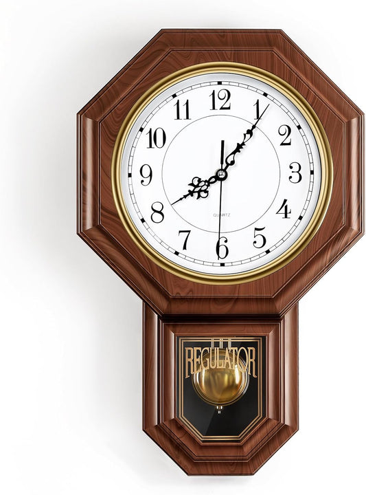 Elegant Vintage Pendulum Wall Clock - Battery Operated Imitation Wood Design for Home & Office Decor
