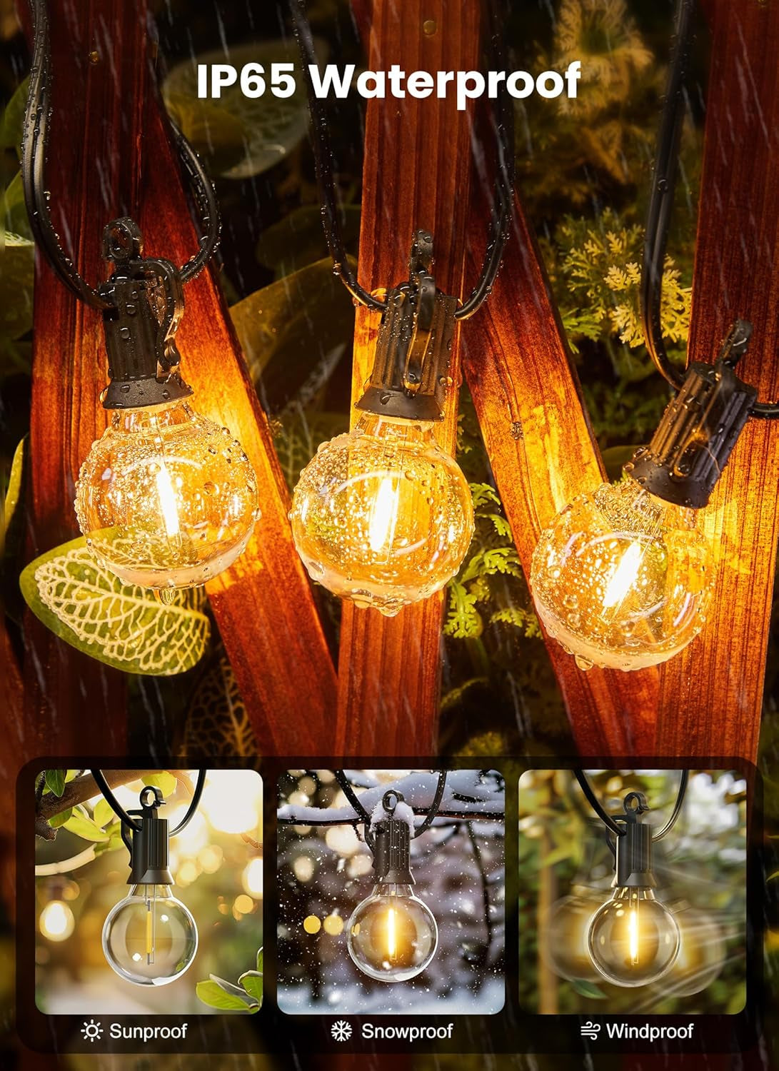 50 Ft Outdoor String Lights - Dimmable LED Patio Lights with Weatherproof G40 Globe Bulbs for Backyard and Porch Decor (25 Bulbs)