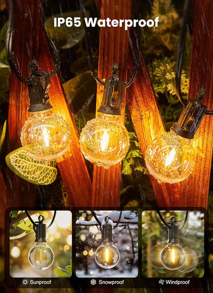 50 Ft Outdoor String Lights - Dimmable LED Patio Lights with Weatherproof G40 Globe Bulbs for Backyard and Porch Decor (25 Bulbs)
