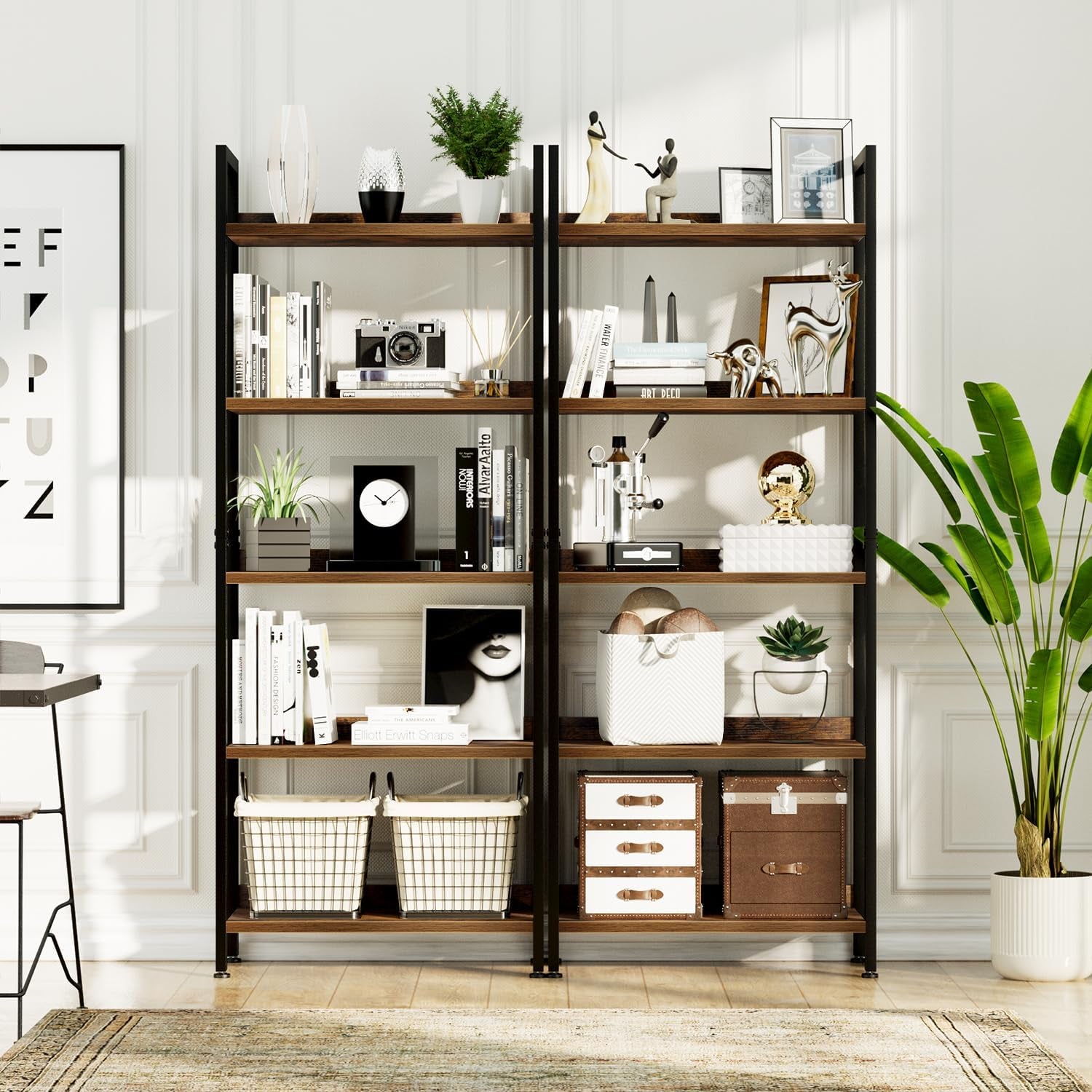 Vintage 5-Tier  Bookshelf - Stylish Home Office & Living Room Storage Organizer