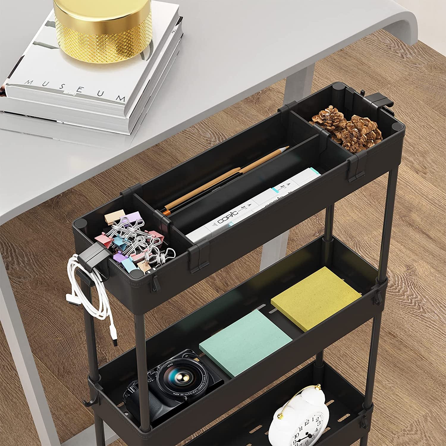 4-Tier Slim Storage Cart - Versatile Rolling Organizer for Bathroom, Kitchen, Office & Laundry Room - Perfect for Narrow Spaces - Sleek Black Design