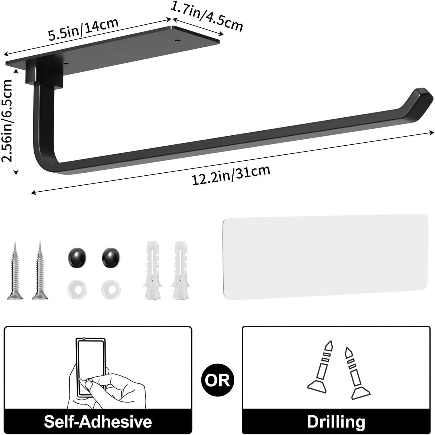 Upgrade Your Kitchen with Our Stylish Matte Black Paper Towel Holder - Self-Adhesive or Drilling Options, Lightweight Yet Durable Aluminum Design!