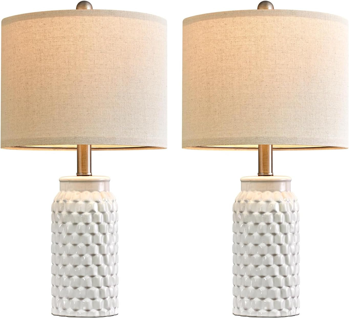 Set of 2 Stylish 20.5" White Modern Ceramic Bedside Lamps - Perfect for Bedroom, Living Room, or Office Decor