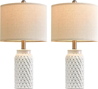 Set of 2 Stylish 20.5" White Modern Ceramic Bedside Lamps - Perfect for Bedroom, Living Room, or Office Decor