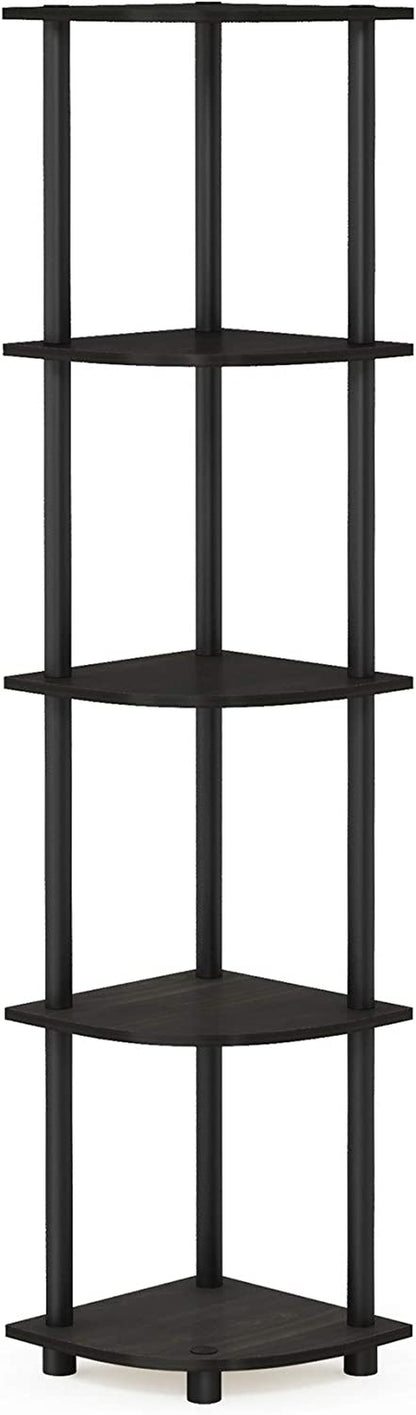 Stylish  5-Tier Corner Display Rack - Versatile Espresso/Black Shelving Unit
