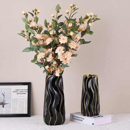 Elegant 7.5" Black Ceramic Vase - Stylish Minimalist Gold Accents, Perfect for Pampas Grass, Boho Home Decor, Weddings, and Gift Giving