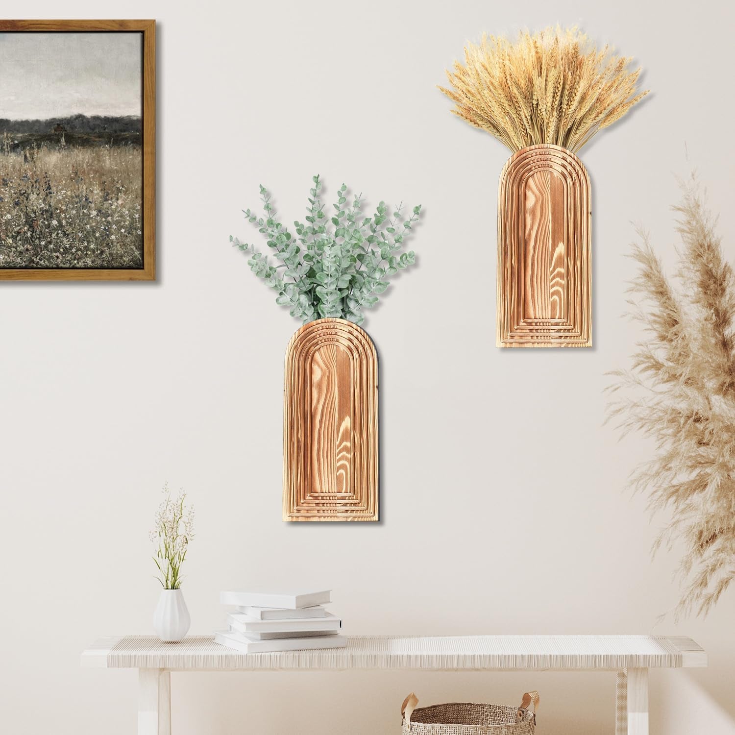 Chic 2 Pack Wooden Wall Vase Set - Stylish Brown Finish for Modern Farmhouse & Boho Decor in Any Space