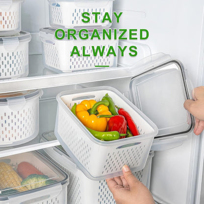 4-Piece Airtight Fruit Storage Containers with Removable Colander - Keep Berries and Vegetables Fresh Longer in the Fridge, Dishwasher Safe Produce Saver