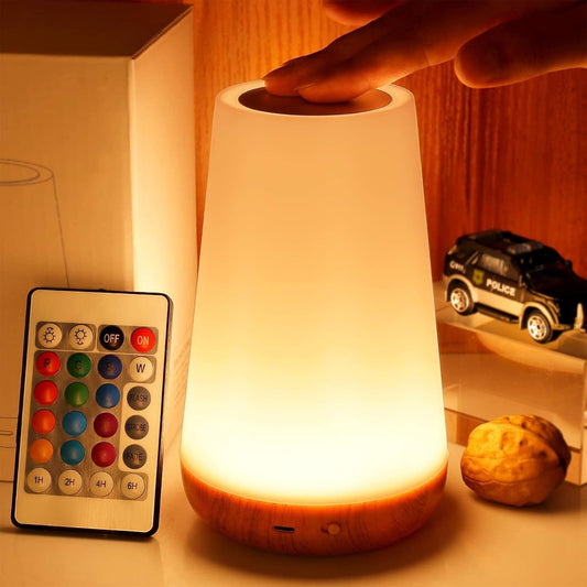 Dimmable Touch Night Light - Portable Bedside Lamp with 5 Brightness Levels & 13 RGB Colors for Nursery, Bedroom & Bathroom