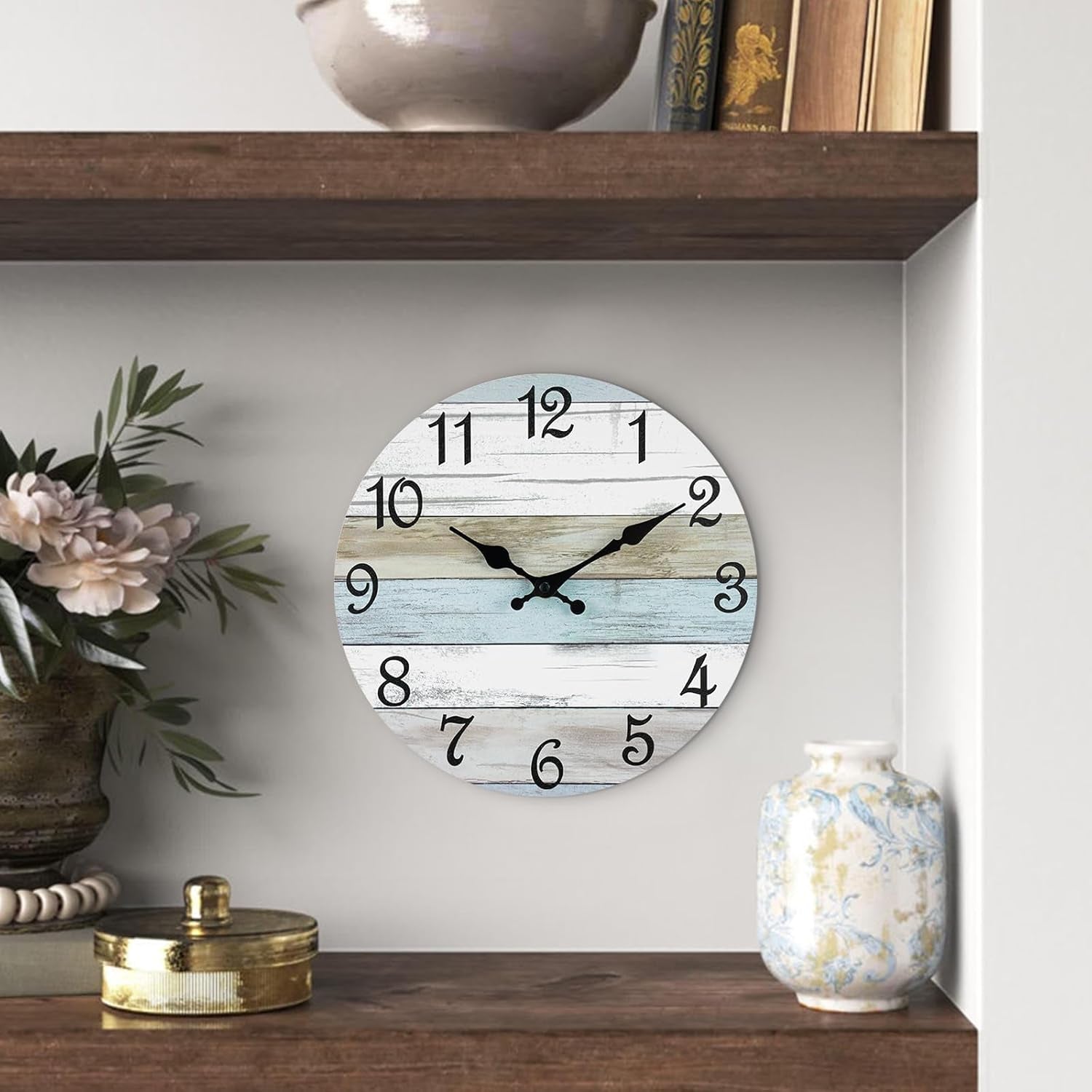 10-Inch Rustic Coastal Wall Clock - Silent Non-Ticking Battery Operated Decorative Timepiece for Bathroom and Kitchen