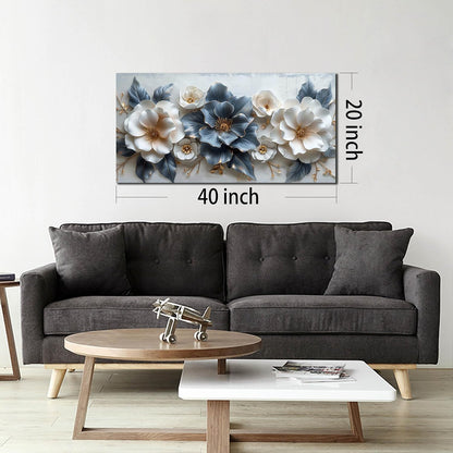 Stunning Blue and White Flower Prints Wall Art - Aesthetic 20" X 40" Decor for Living Room, Office, and Bedroom