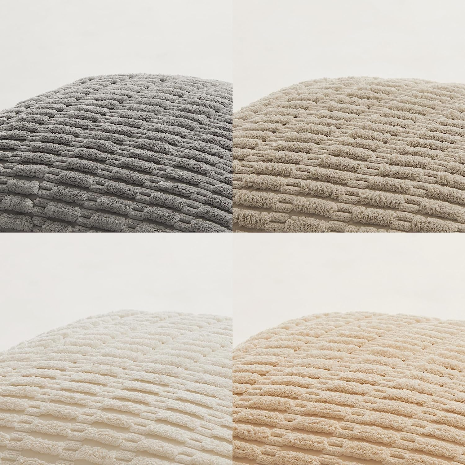 Chic 4-Pack Neutral Decorative Throw Pillow Covers - 18x18 Inch Soft Plush Striped Corduroy Cushion Cases for Rustic Farmhouse Boho Home Decor