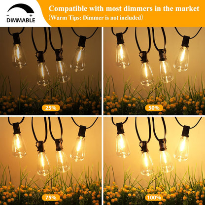 100FT LED Outdoor String Lights - 52 Shatterproof Vintage Edison Bulbs, Waterproof & Dimmable for Patio, Garden, Deck, and Balcony