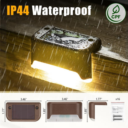 Illuminate Your Outdoors:  16 Pack Solar Deck Lights - Waterproof LED Lights for Stairs, Fences, Yards, Patios, and Pathways (Warm White)