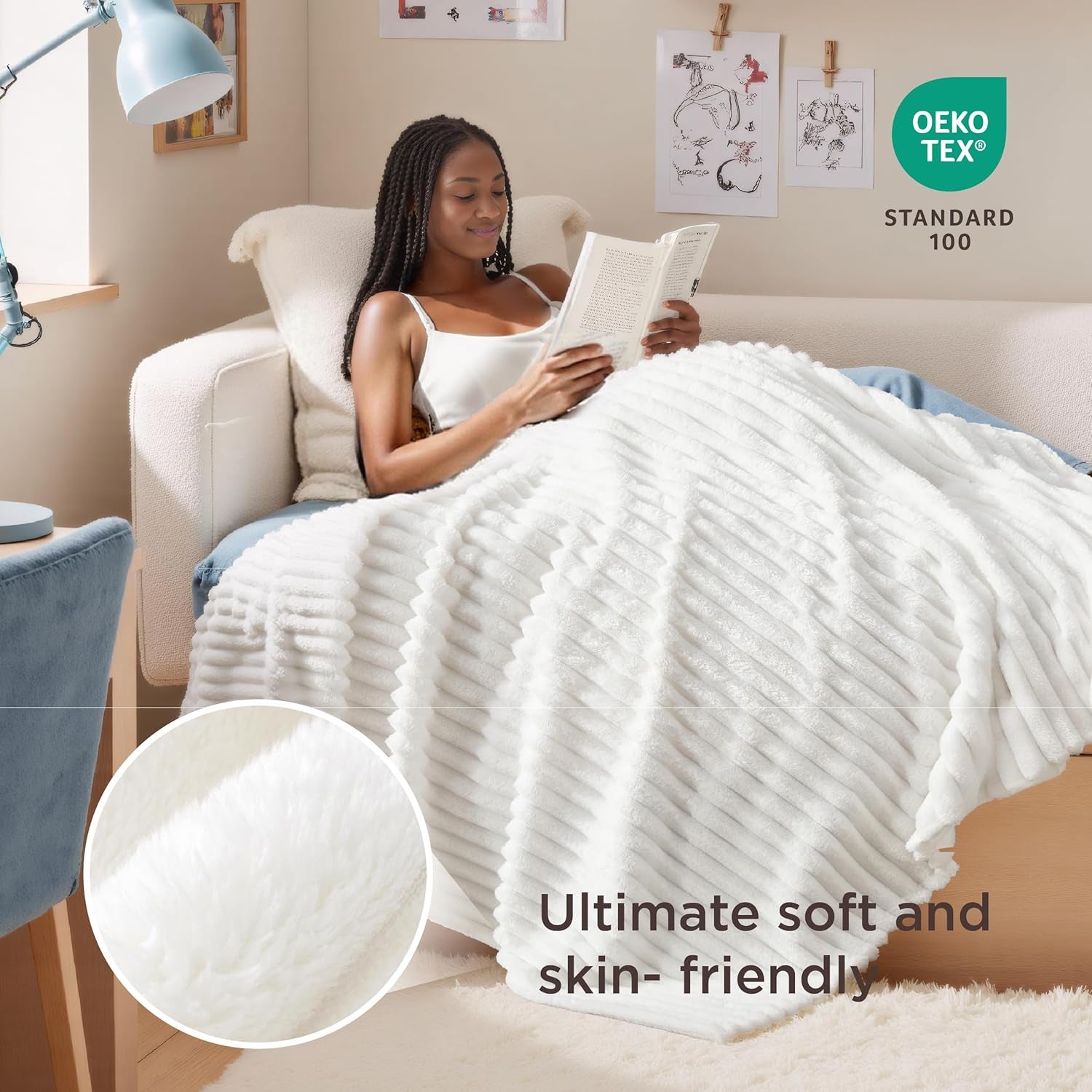 Luxurious  White Throw Blanket - Soft Fleece Cozy Blanket for Couch, Perfect Gift for Women, Girls, and Teachers - Stylish Home Decor, 50x60 Inches