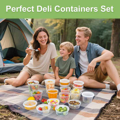 60 Sets of Leak-Proof Deli Containers with Lids - 120-Piece Airtight Food Storage Solution (32/16/8 Oz) - BPA Free, Microwave, Freezer & Dishwasher Safe